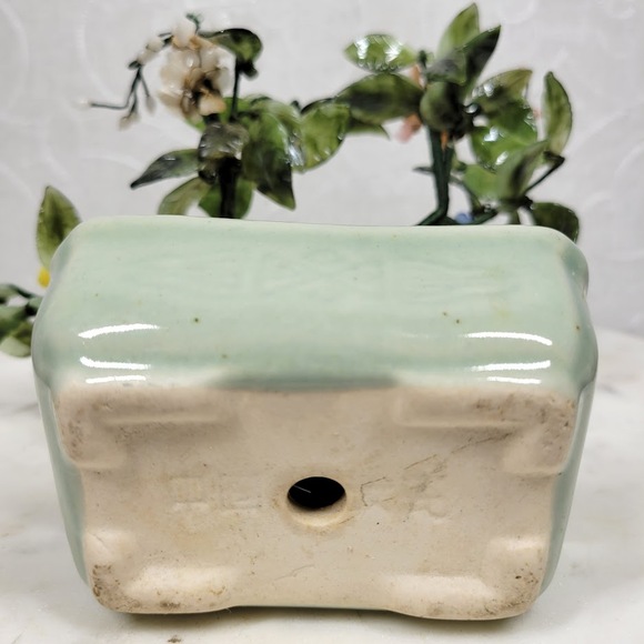 Vintage Bonsai Tree Jade Glass 8" Japanese Oriental Flower Blossom Ceramic Pot - Picture 3 of 15